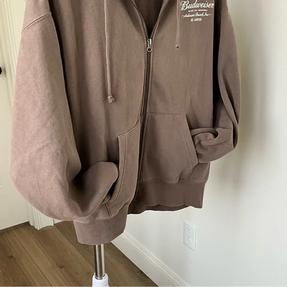 Budweiser x PacSun Brown Zip-Up Hoodie Graphic Logo Sweatshirt - Picture 5 of 5